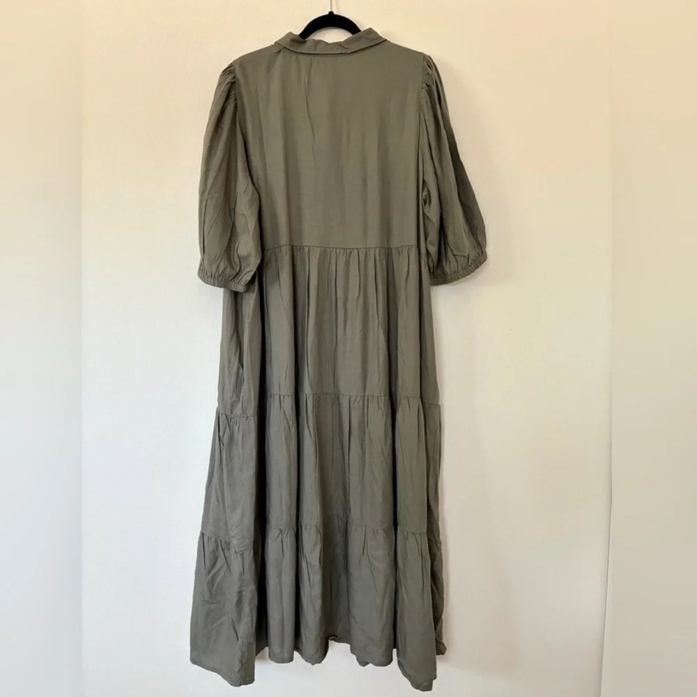 NWT City Chic Charlotte Tiered Olive Green Short Sleeve Maxi Dress Boho Style